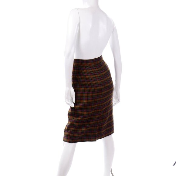 1970s Vintage Hermes Plaid Wool Pencil Skirt — Multicolored - Picture 4 of 5